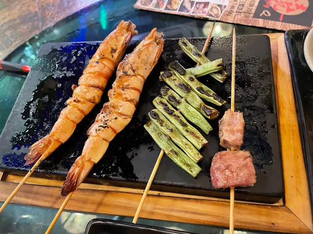 炙燒海花蝦，燒四季豆