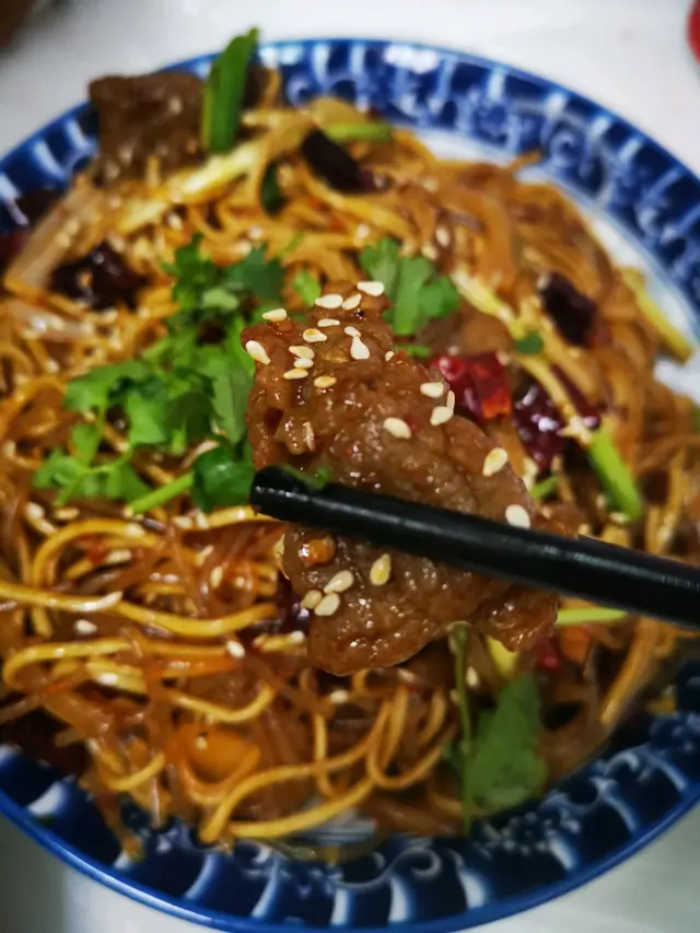 香辣牛肉炒鴛鴦