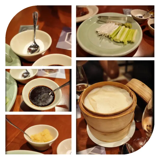 薄餅、青瓜、大蒜絲、黃麵醬、蒜蓉及白砂糖