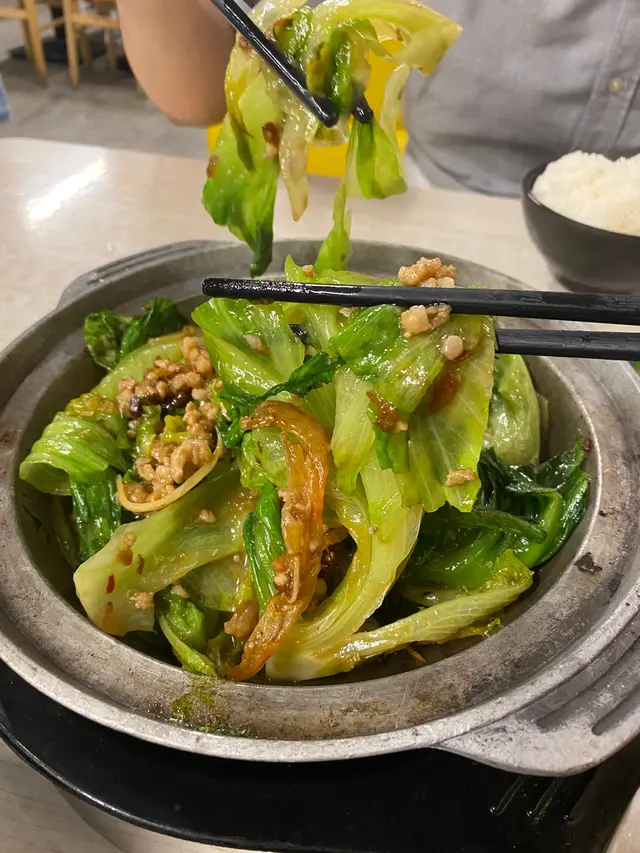 啫啫蝦乾唐生菜煲