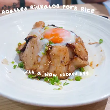 Roasted Riukaton Pork Rice topped with a slow-cooked egg