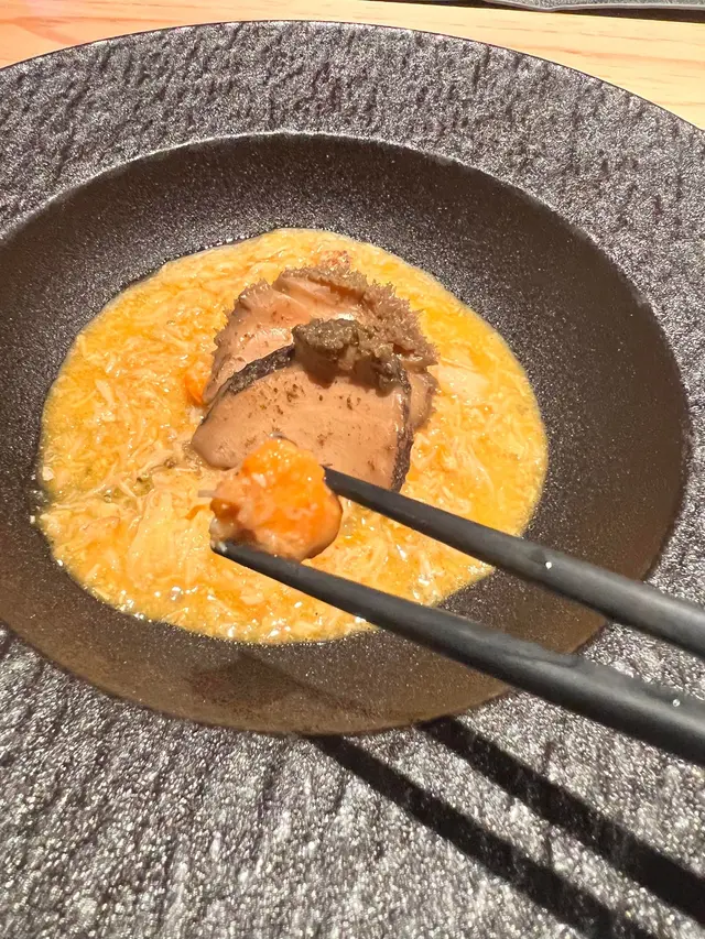 蟹黃磯煮鮑魚 伴日本花山烏冬