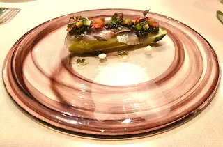 Marinated Eggplant with cured Japanese horse mackerel