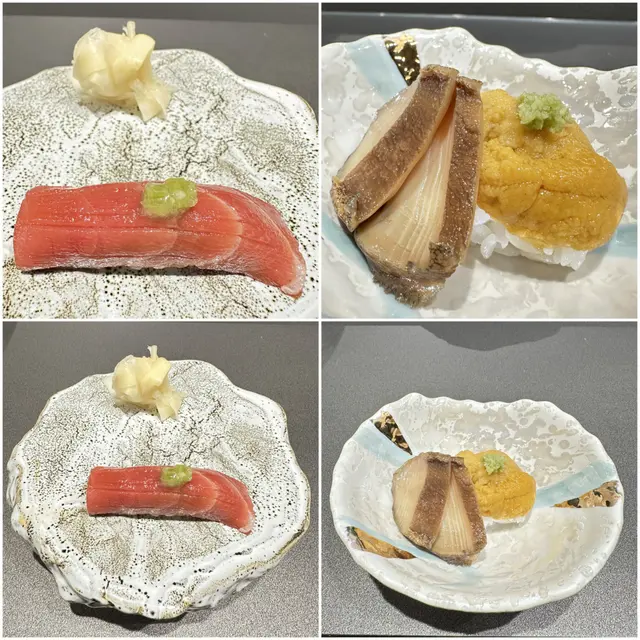 赤身醬油漬&蝦夷鮑魚&北海道根室產白海膽