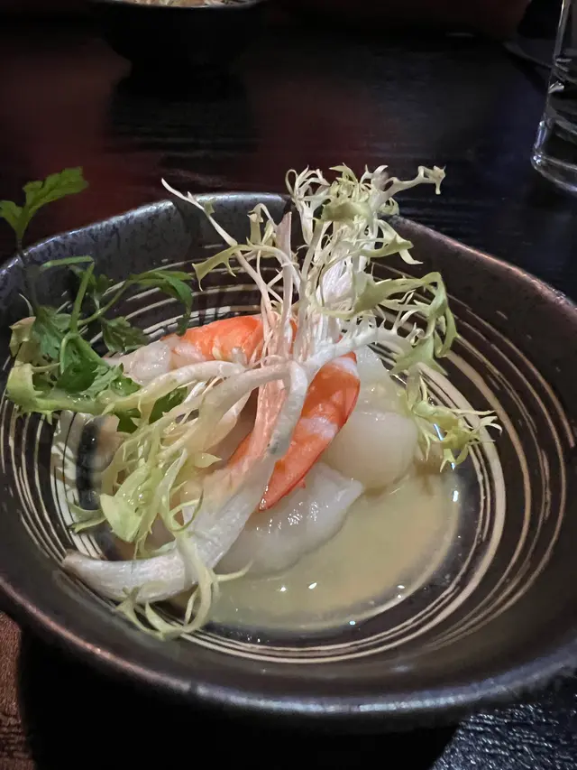 日本麵豉帶子薄片配蝦肉