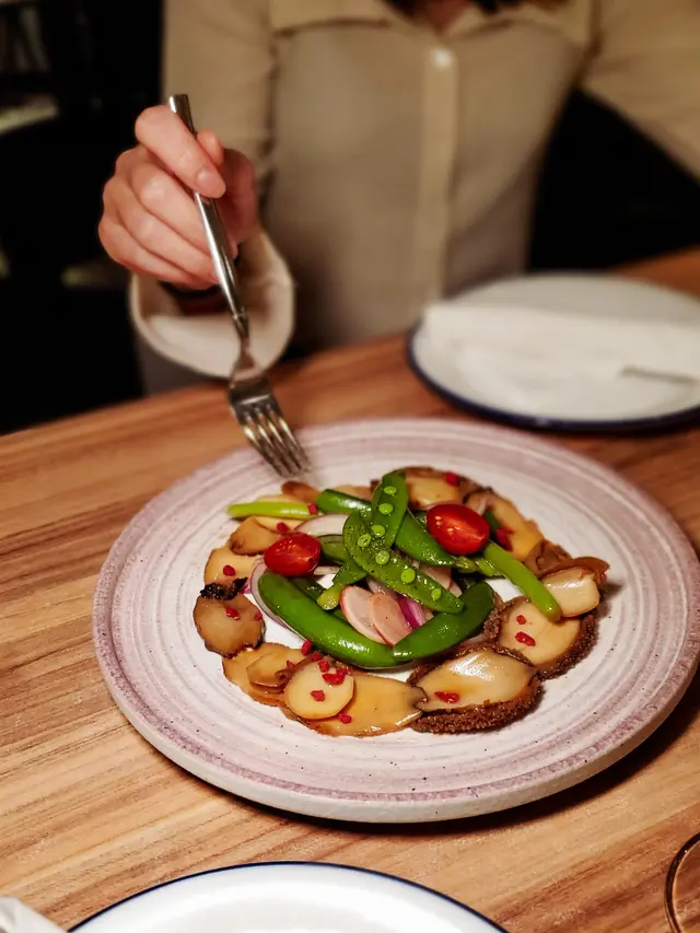 Seared Abalone Carpaccio · Asparagus French Bean Salad