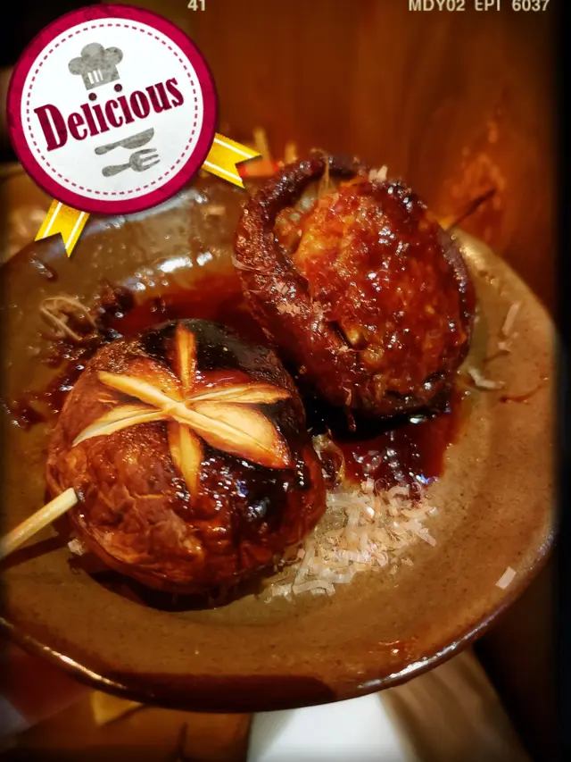 免治豬肉釀冬菇（$28）