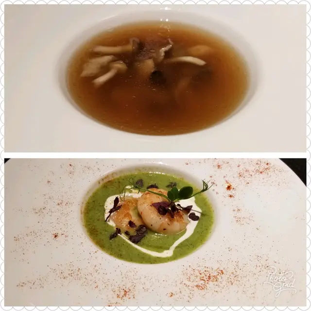 野菇清湯西蘭花忌廉湯配香辣蝦