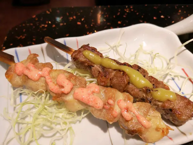 柚子芥末燒一口和牛 ($32/串) & 明太子雞肉串 ($20/串)