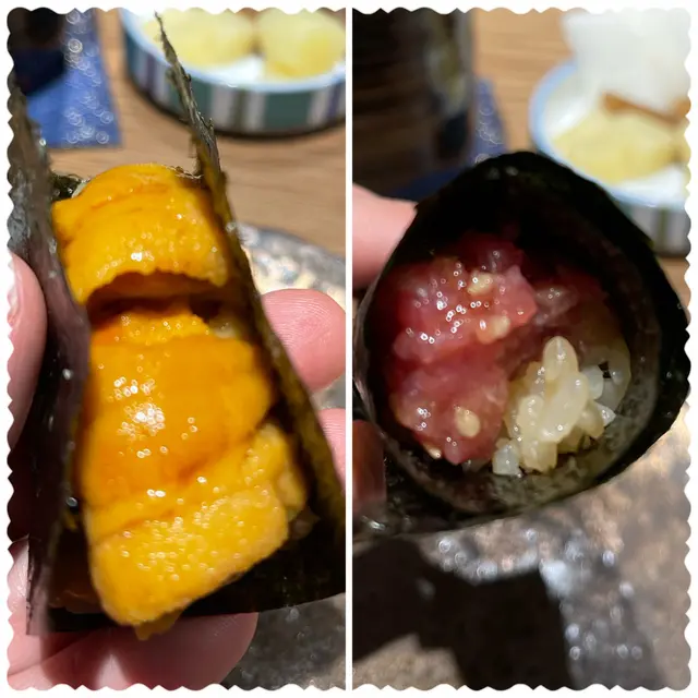 海膽、吞拿魚手卷