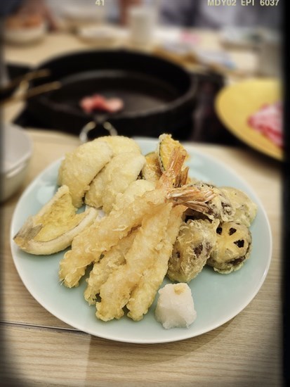薄衣天婦羅：南瓜、白身魚、冬菇、炸蝦