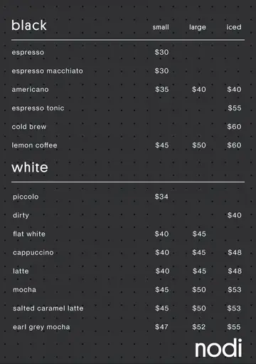 coffee menu 