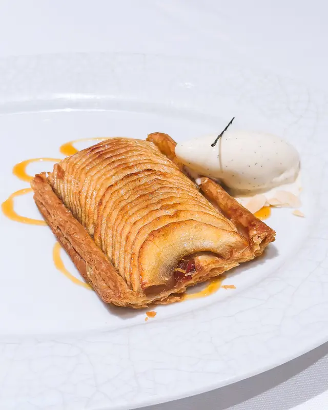 Thin Sliced Apple Tart with Vanilla Ice Cream