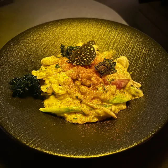 Crab Meat and Crab Paste Risotto with Asparagus