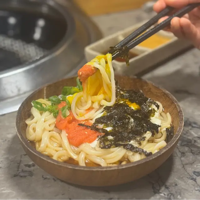 明太子撈烏冬伴月見