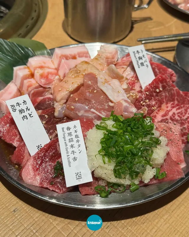 燒肉拼盤-牛肋肉,牛胸腹,香蔥蒜末牛舌