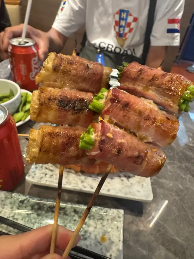 煙肉金菇串、煙肉蘆筍串