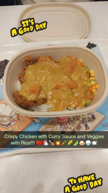Crispy Chicken with Curry Sauce and Vegetables with Rice!!! 🇨🇳🐔🍗💥🥕🌽🫛🍛🍚🍽️