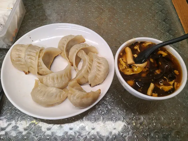 10隻鍋貼，酸辣湯