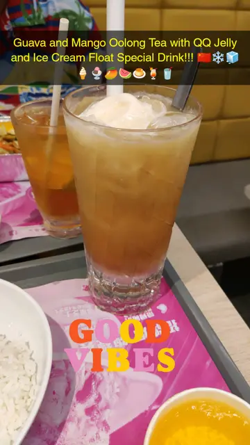 Guava and Mango Oolong Tea with QQ Jelly and Ice Cream Float Special Drink!!! 🇨🇳❄️🧊🍦🍨🥭🍉🍮🍹🥤