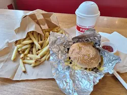 cheesburger, fries and milkshake