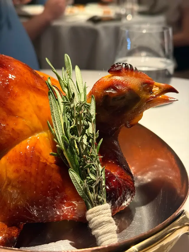 WHOLE ROASTED CHICKEN WITH PETIT POIS A LA FRANCAISE 