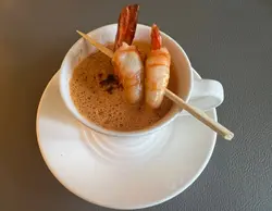 Lobster Cappuccino • Melon, Preserve Lemon, Prawn Skewer