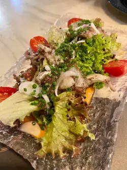 Cod Fish Salad with Black Olives paste