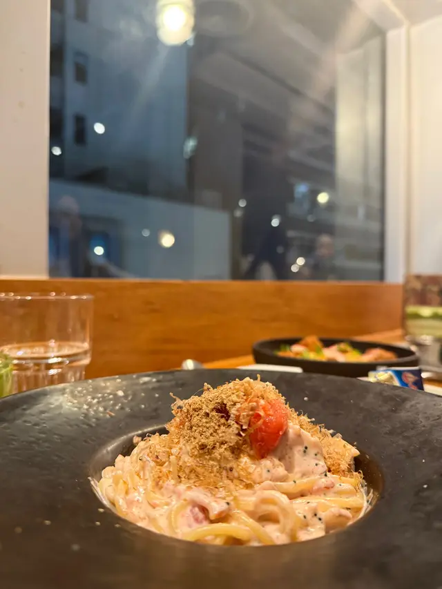 明太子忌慶汁煙肉意粉,黑蟹籽