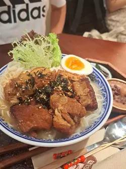 Soy Sauce Braised Black Sugar Pork Cartilage Yam Noodles with Soft-Boiled Egg