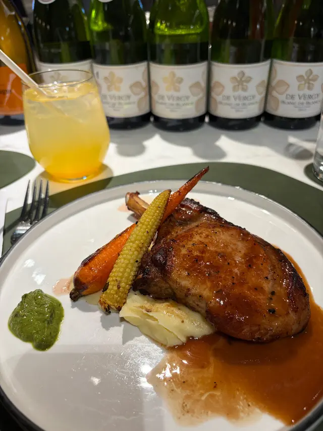 Grilled Spanish Pork Tomahawk W/ Smooth Mashed Potatoes & Green Paste Sauce