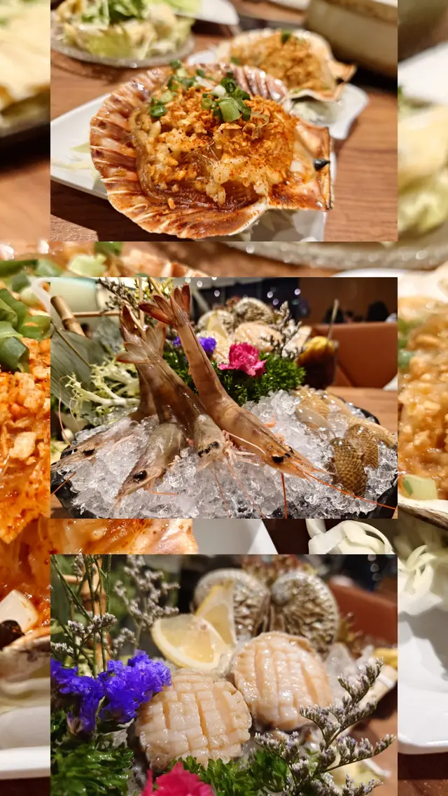 燒大元貝、海中蝦、花甲、鮮鮑魚