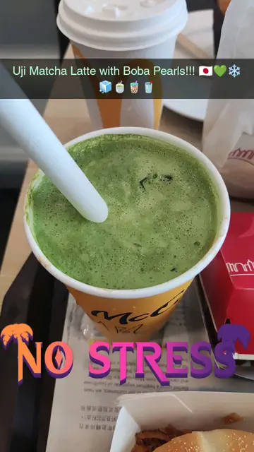 Iced Green Tea Latte with Boba Pearls 🇯🇵💚❄️🧊🍵🧋🥤