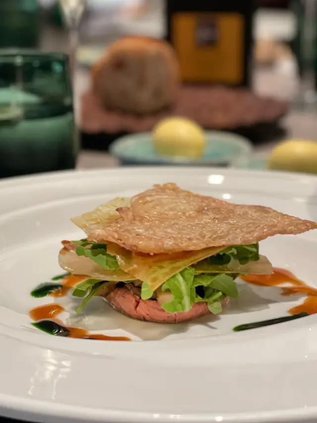 Confit  Procini  with  crispy  chicken  skin  and  liver  parfait