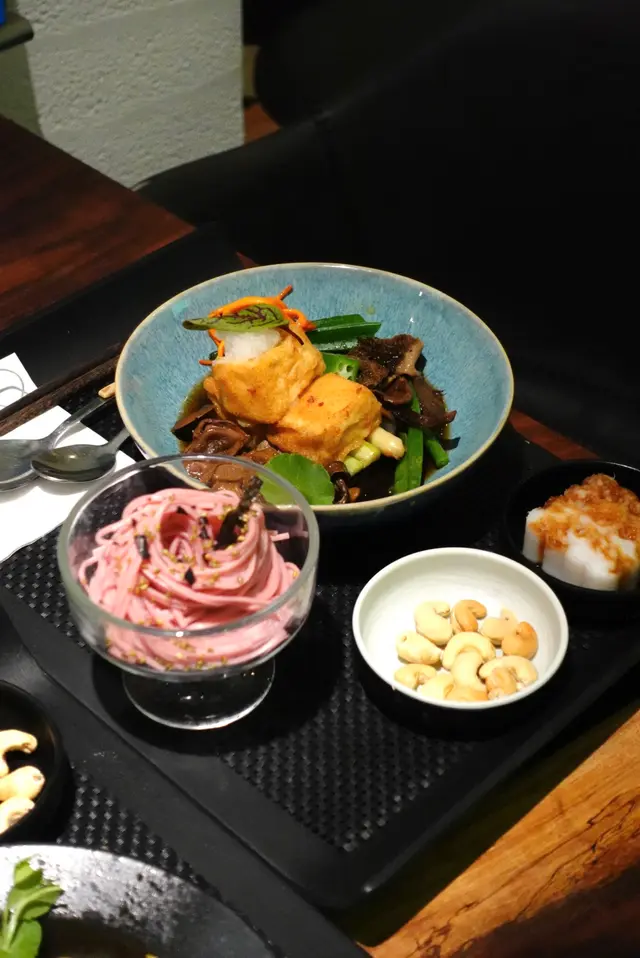 唐揚豆腐.白蘆筍.野菌清湯.迷你梅子蓄麥冷麵